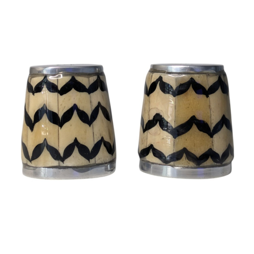 Williams Sonoma Chevron Bone Salt and Pepper Shakers Black Beige